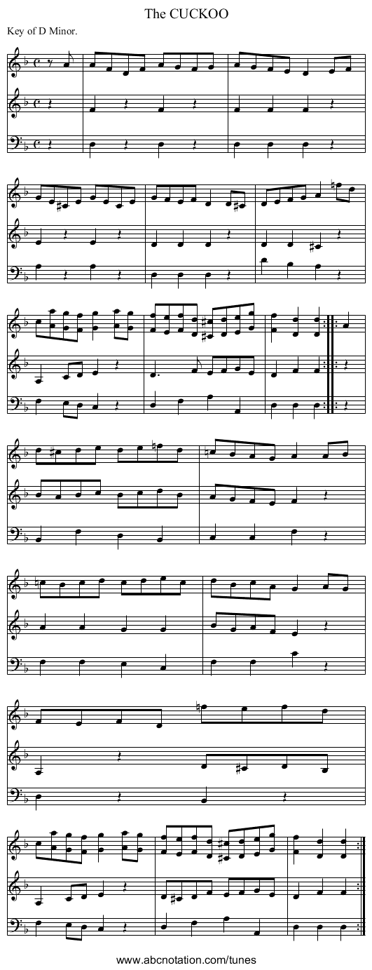 The CUCKOO - staff notation