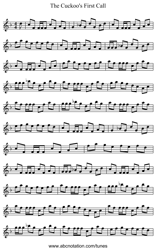 The Cuckoo's First Call - staff notation