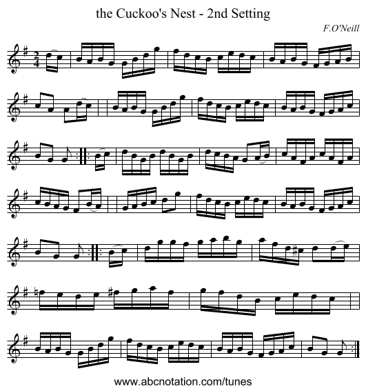 the Cuckoo's Nest - 2nd Setting - staff notation