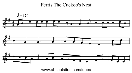 The Cuckoo's Nest, Ferris - staff notation