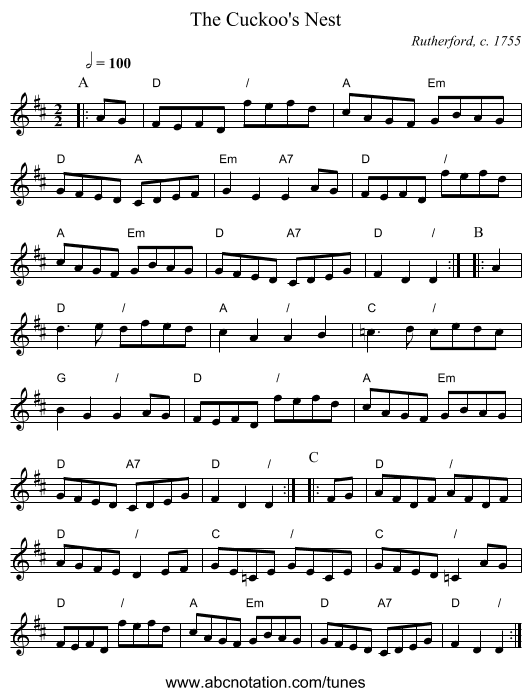 The Cuckoo's Nest - staff notation