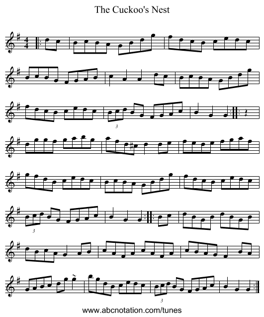 The Cuckoo's Nest - staff notation