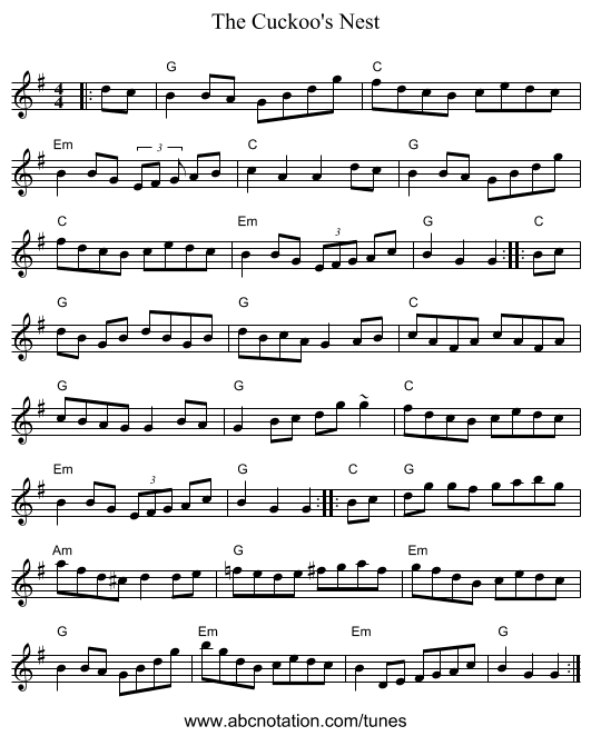 The Cuckoo's Nest - staff notation