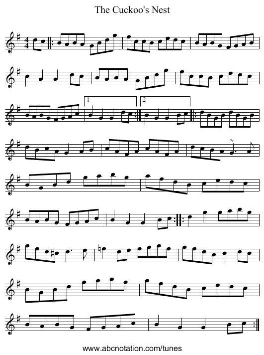 The Cuckoo's Nest - staff notation