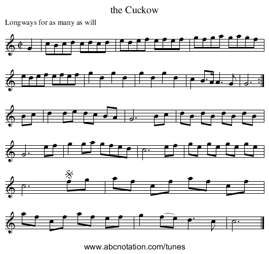 the Cuckow - staff notation