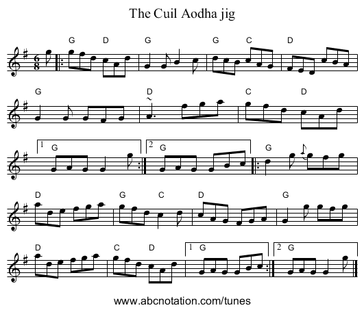 The Cuil Aodha jig - staff notation