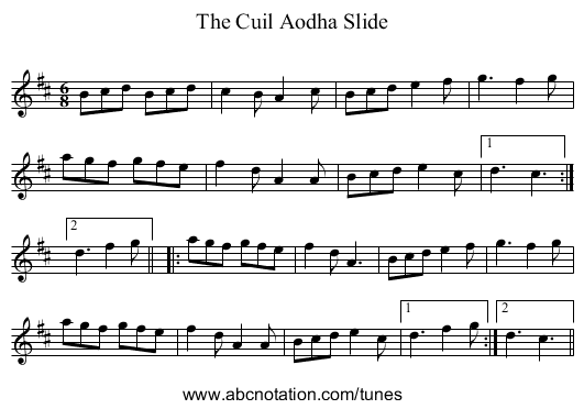 The Cuil Aodha Slide - staff notation