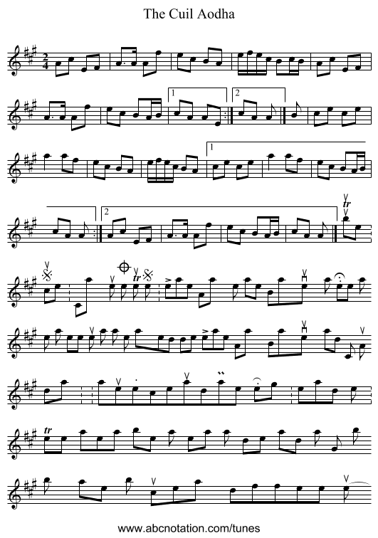 The Cuil Aodha - staff notation
