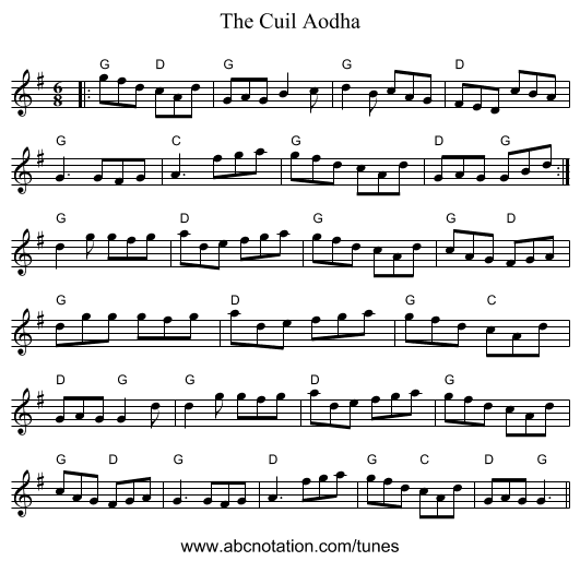 The Cuil Aodha - staff notation