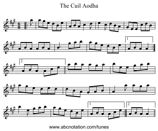 The Cuil Aodha - staff notation