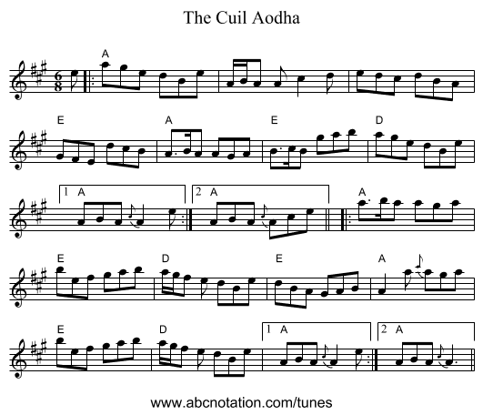 The Cuil Aodha - staff notation