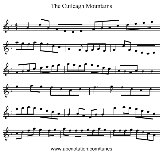 The Cuilcagh Mountains - staff notation