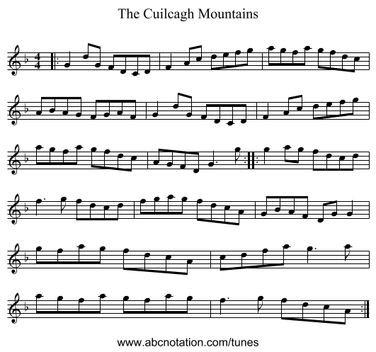 The Cuilcagh Mountains - staff notation