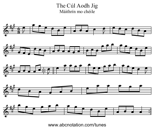 The Cúl Aodh Jig - staff notation