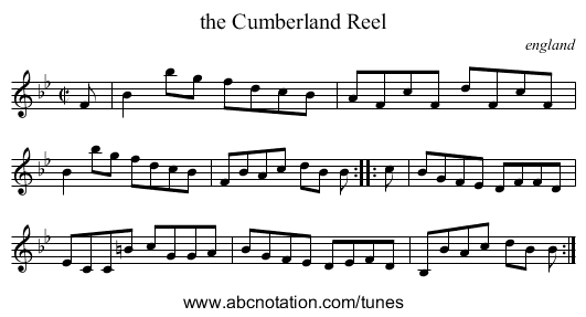 the Cumberland Reel - staff notation