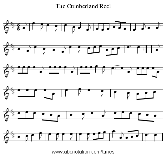 The Cumberland Reel - staff notation