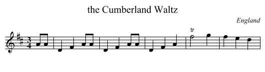 the Cumberland Waltz - staff notation