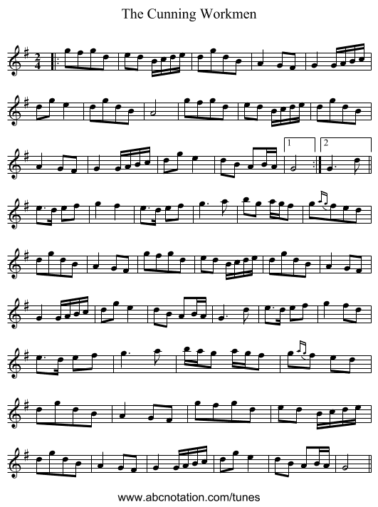 The Cunning Workmen - staff notation