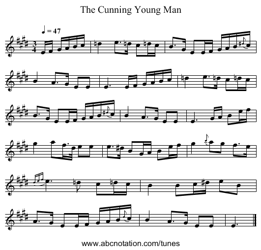 The Cunning Young Man - staff notation
