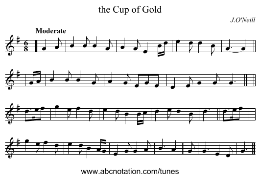 the Cup of Gold - staff notation