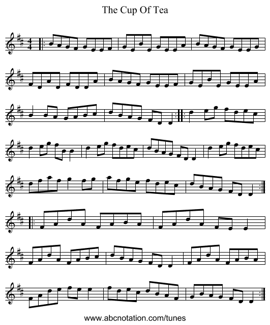 The Cup Of Tea - staff notation