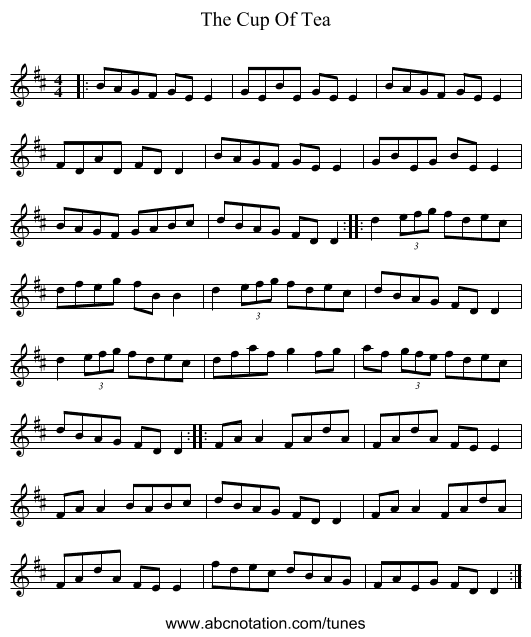 The Cup Of Tea - staff notation