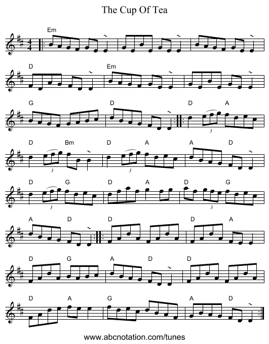 The Cup Of Tea - staff notation