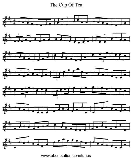 The Cup Of Tea - staff notation