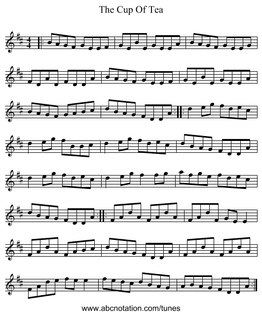 The Cup Of Tea - staff notation
