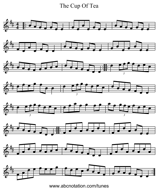 The Cup Of Tea - staff notation