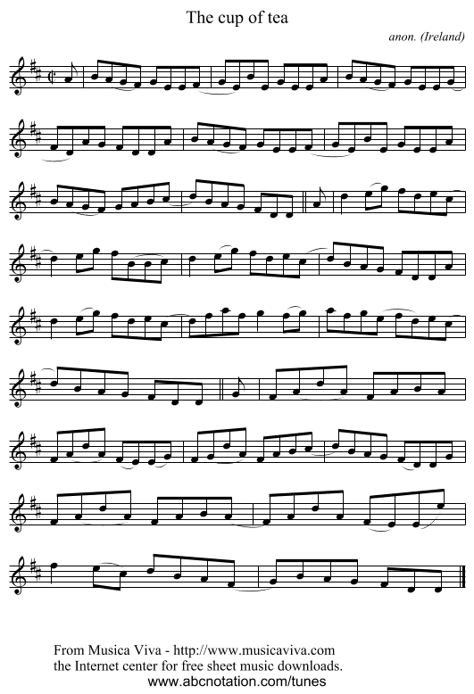 The cup of tea - staff notation