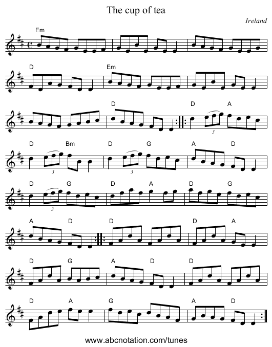 The cup of tea - staff notation