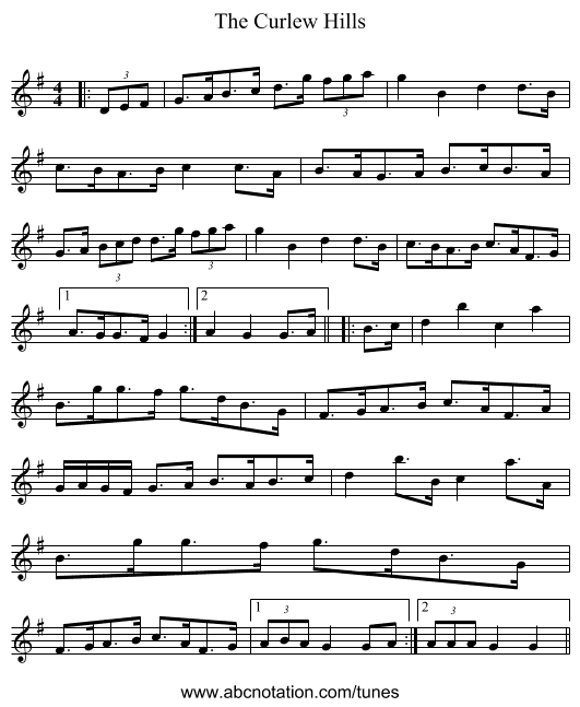 The Curlew Hills - staff notation