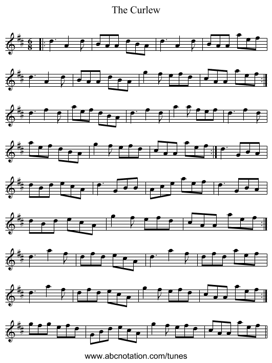The Curlew - staff notation