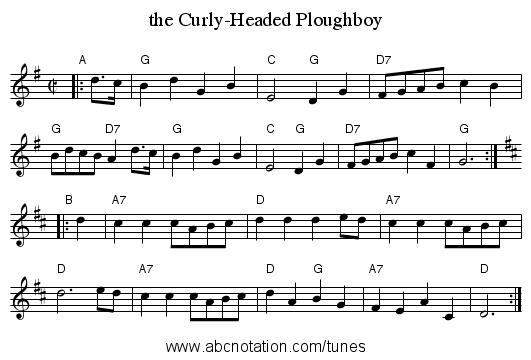 the Curly-Headed Ploughboy - staff notation