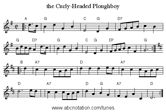 the Curly-Headed Ploughboy - staff notation