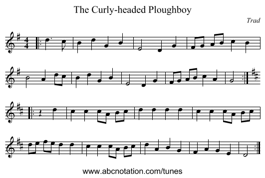 The Curly-headed Ploughboy - staff notation