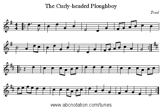 The Curly-headed Ploughboy - staff notation
