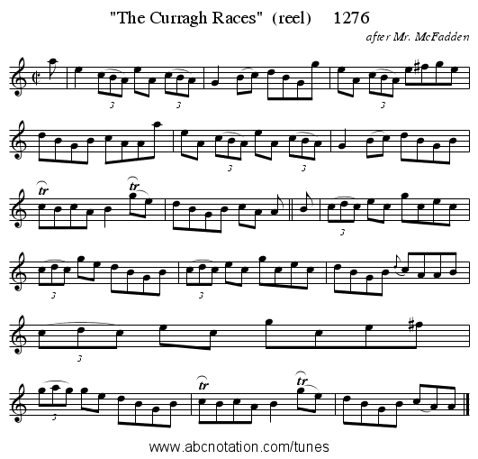 The Curragh Races (reel) 1276 - staff notation