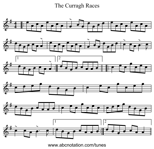 The Curragh Races - staff notation