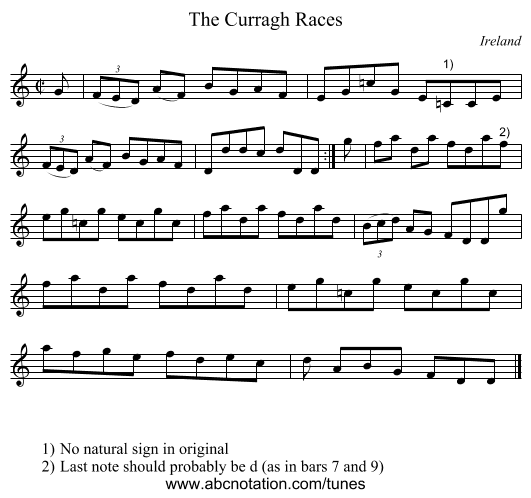 The Curragh Races - staff notation
