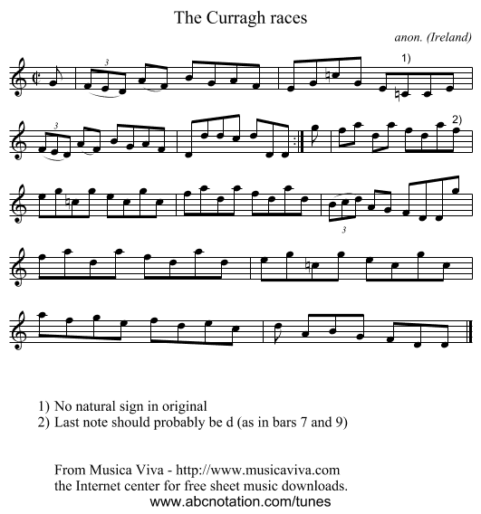 The Curragh races - staff notation