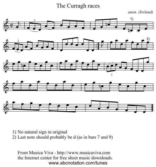 The Curragh races - staff notation