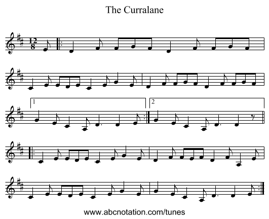 The Curralane - staff notation