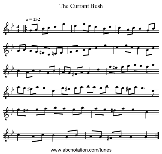 The Currant Bush - staff notation
