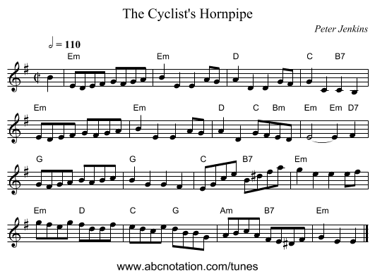 The Cyclist's Hornpipe - staff notation