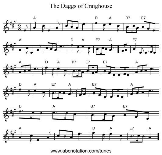 The Daggs of Craighouse - staff notation