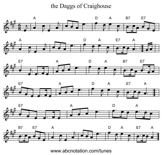 the Daggs of Craighouse - staff notation