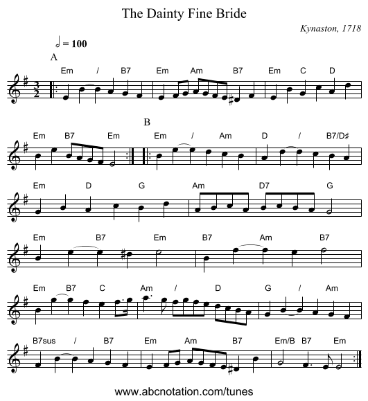 The Dainty Fine Bride - staff notation
