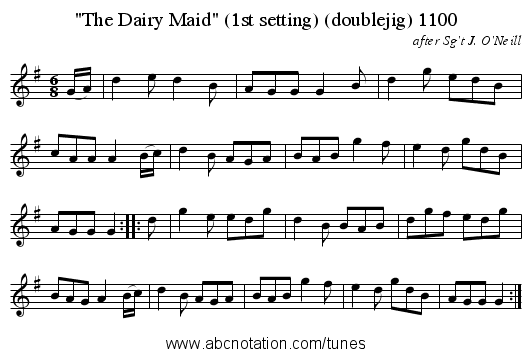 The Dairy Maid (1st setting) (doublejig) 1100 - staff notation